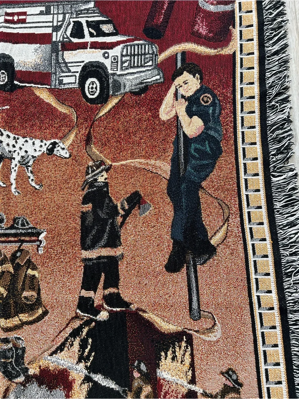 Firefighter Firehouse Themed Woven Tapestry Throw Blanket